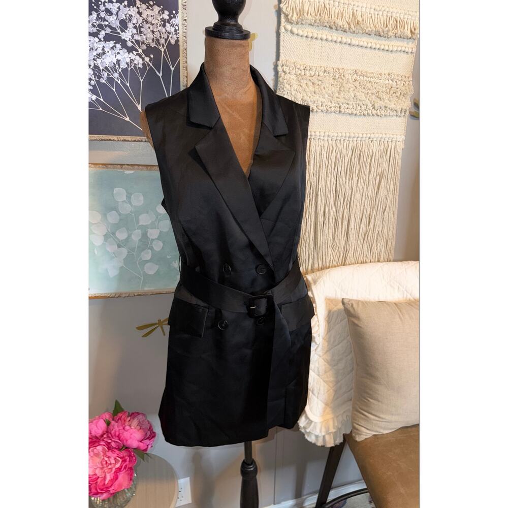 Express Black Satin-Look Double-Breasted Longline Vest – Medium – NWT - Picture 3 of 10